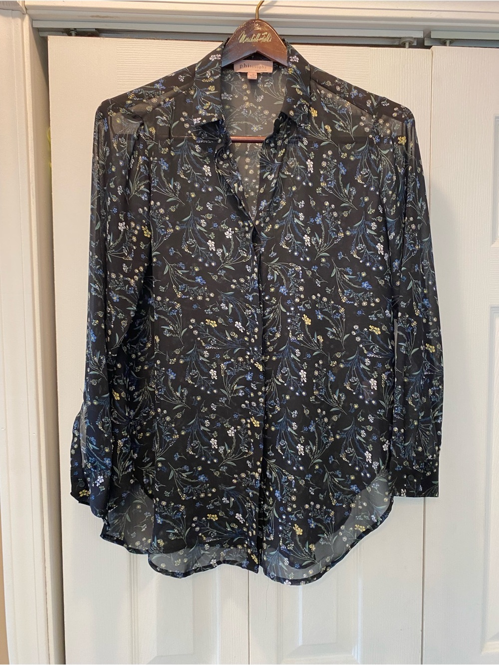 Philosophy Navy Floral Button-Down Blouse